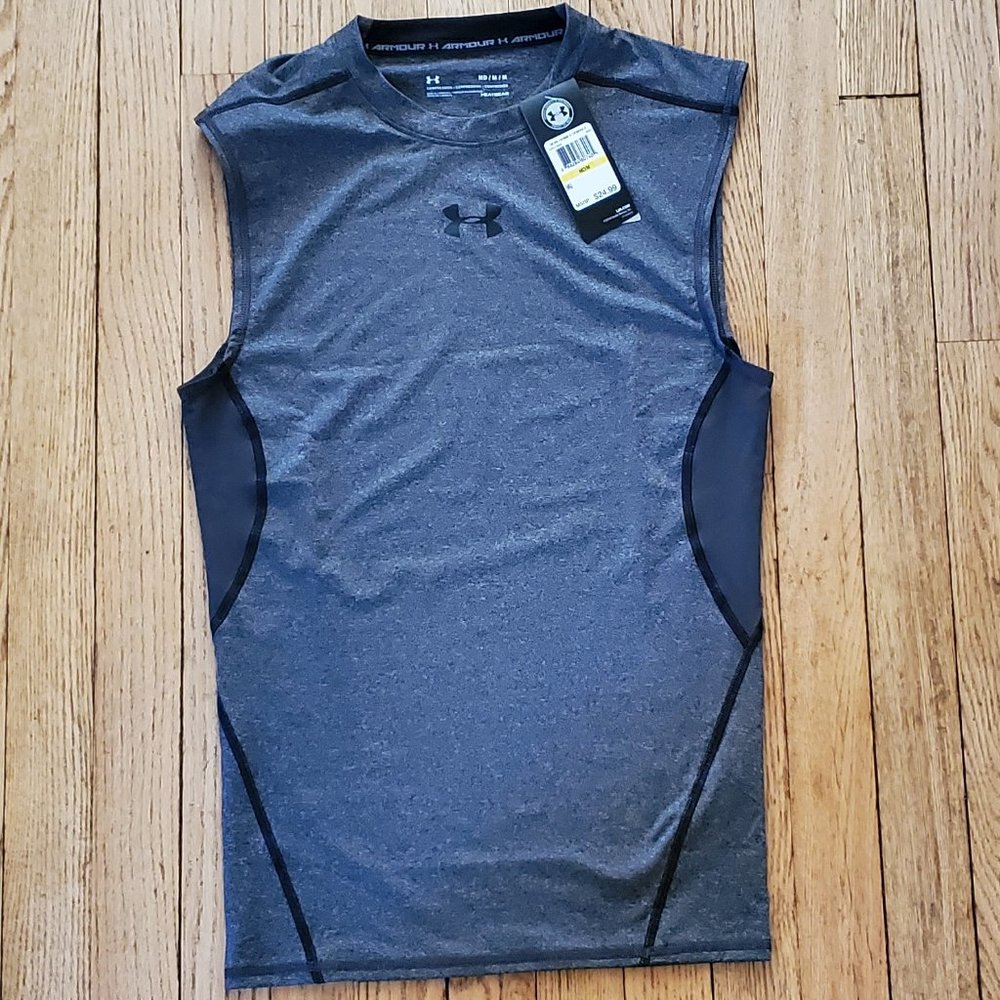 Under Armour Heat Gear Sleeveless Compression Tank Top Mens Medium Gray